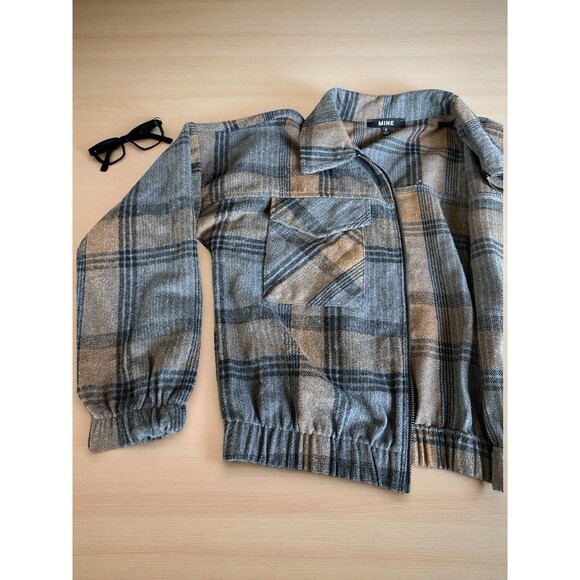 Plaid Zip-Up Cropped Bomber Jacket Size Small | Fall Shacket Aesthetic - Picture 13 of 16